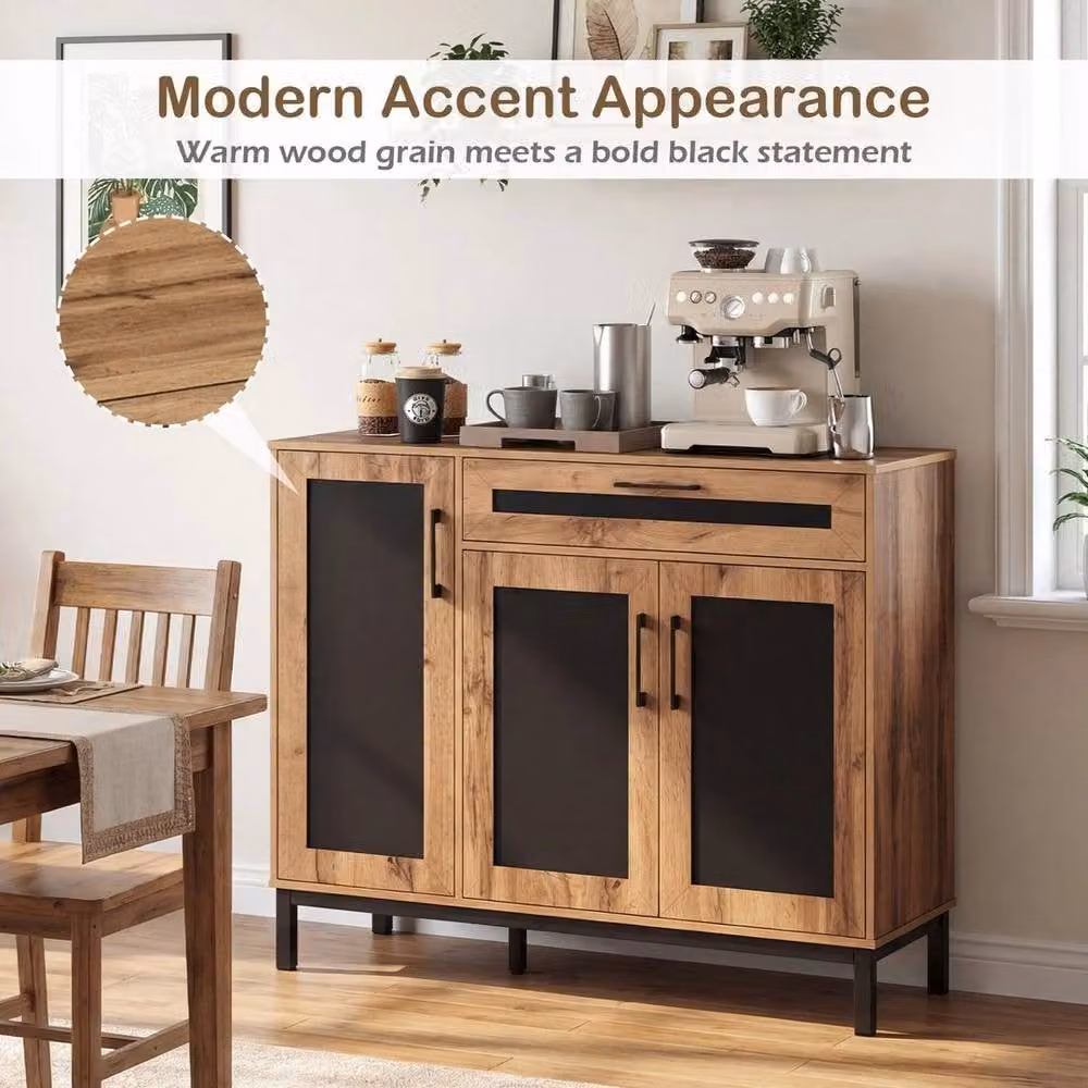 KORVIXA Modern 3-Door Accent Coffee Bar Console Station in Brown and Black, W/D/H: 100 x 100 x 100 cm – 5