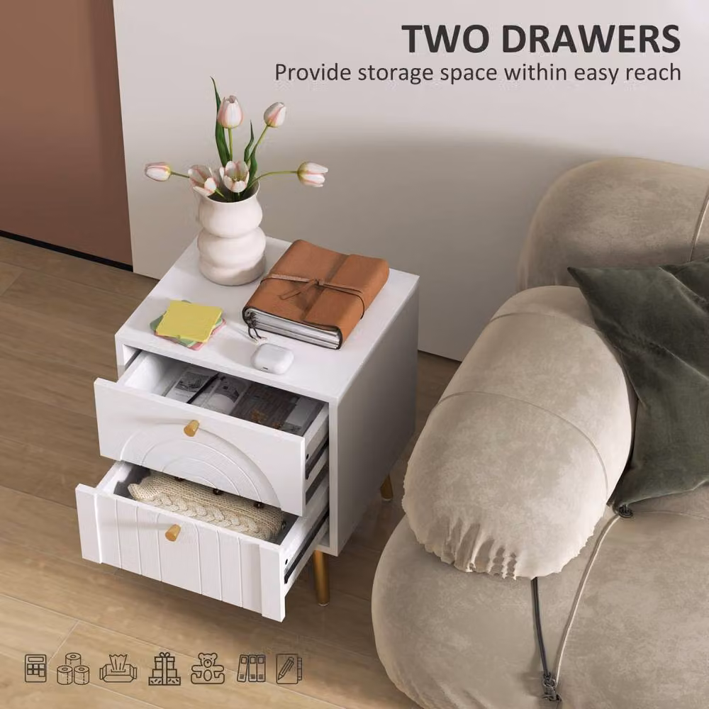 Wyld Haus Leri Kama Set of 2 White Bedside Tables with 2 Drawers and Gold Handles – 4
