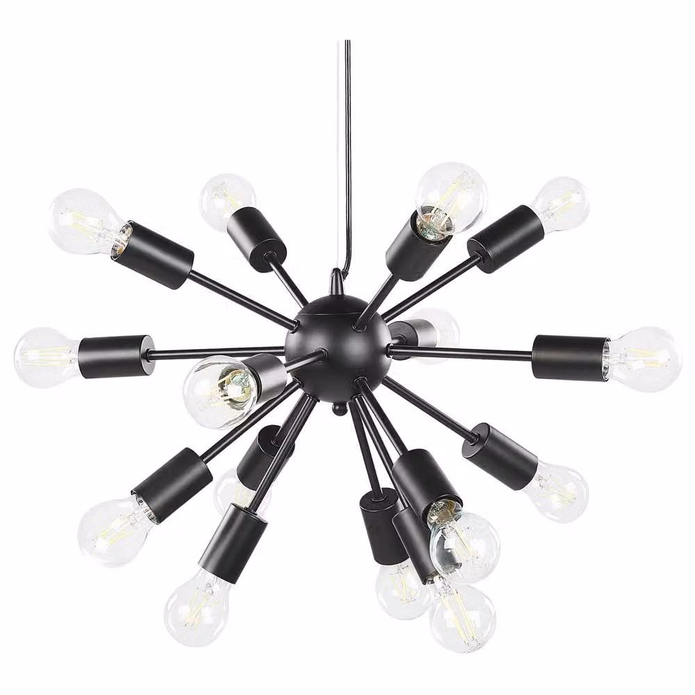 Wyld and Coco Industrial 15-Light Suspended Pendant Lamp in Black Metal, Width: 115 cm – 2