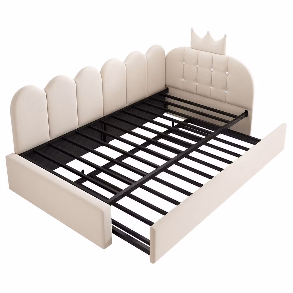 Matteo Crown Upholstered Velvet Daybed in Beige, W/D/H: 90 x 190 cm – 4