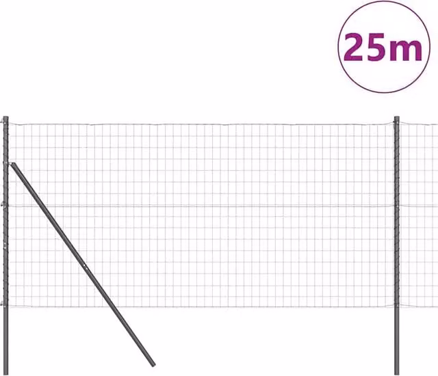 Berkfield Home Modern Euro Fence in Grey Galvanised Steel with 13 Posts, 1 x 25 m