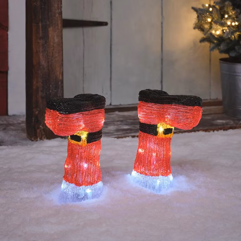 Lights4fun Set of 2 Santa’s Boots Acrylic Stake Lights with 30 White LEDs in Red and White