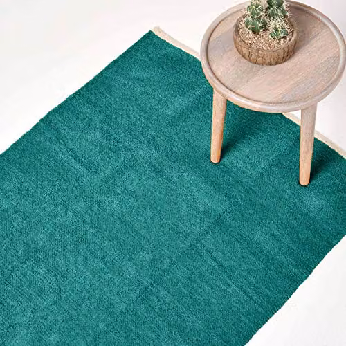 Homescapes Green Chenille Cotton Rug, W x D: 45 x 70 cm