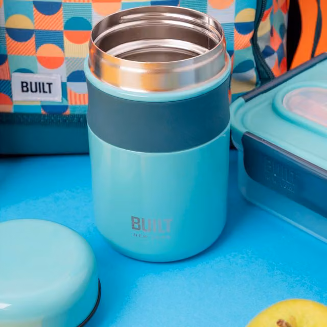 BUILT Retro Leakproof Food Flask, 490 ml, Blue/Turquoise