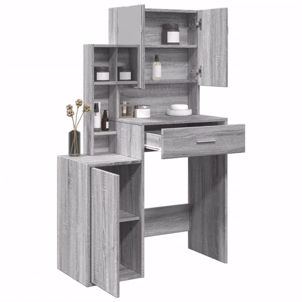 Berkfield Home Beautiful Dressing Table with Cabinet in Grey Sonoma, W/D/H: 80 x 35 x 132 cm – 2