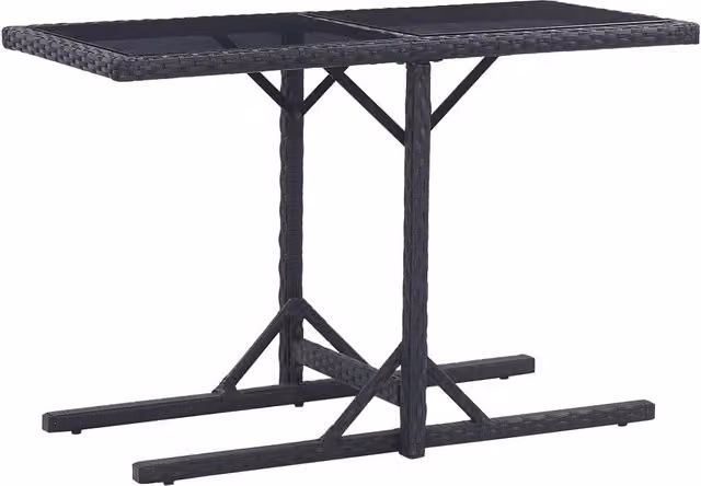 Berkfield Home Modern Garden Table in Black Glass and Poly Rattan, W/D/H: 110 x 53 x 72 cm