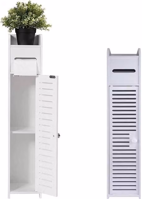 FLAVORA Freestanding White Cupboard Storage Unit for Bedroom or Bathroom
