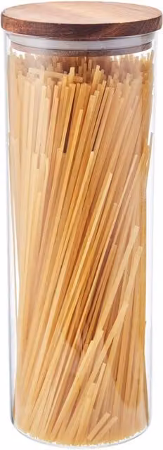 Eden & Willow Airtight Glass Kitchen Storage Canister with Acacia Wood Lid, Transparent, 1.8l