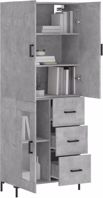 Berkfield Home Highboard in Concrete Grey, W/D/H: 69.5 x 34 x 180 cm