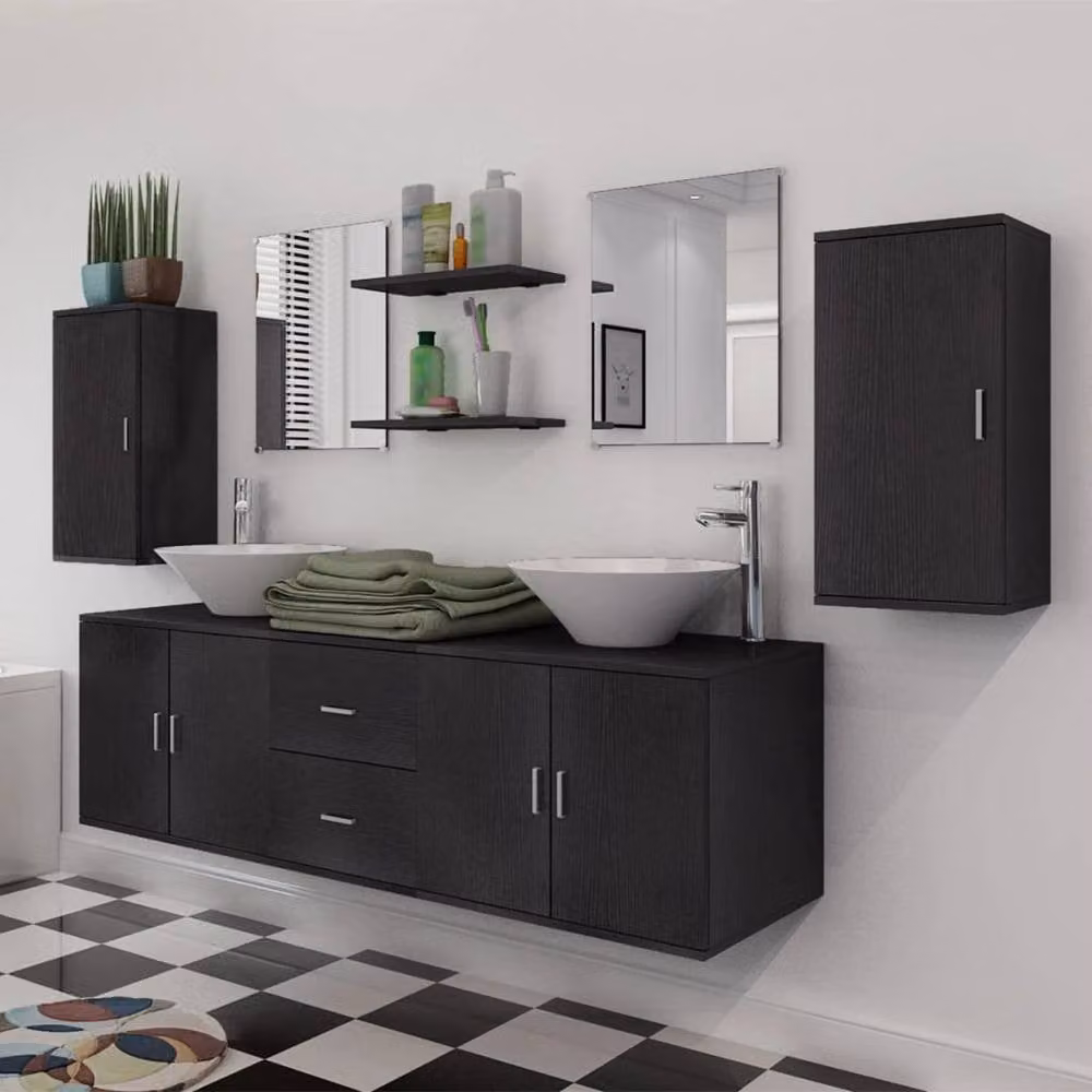 Berkfield Home 11 Piece Modern Matt Black Bathroom Furniture Set with Ceramic Basin and Tap – 3