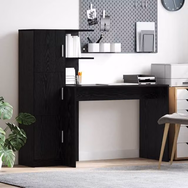 Berkfield Modern Black Oak Wall Mounted Floating Writing Desk for Home Office – 1
