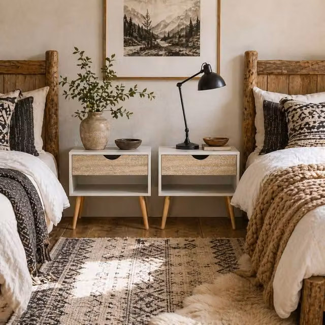 Wyld Haus Leel Set of 2 Oak and White Bedside Tables with Drawer and Shelf in Light Oak