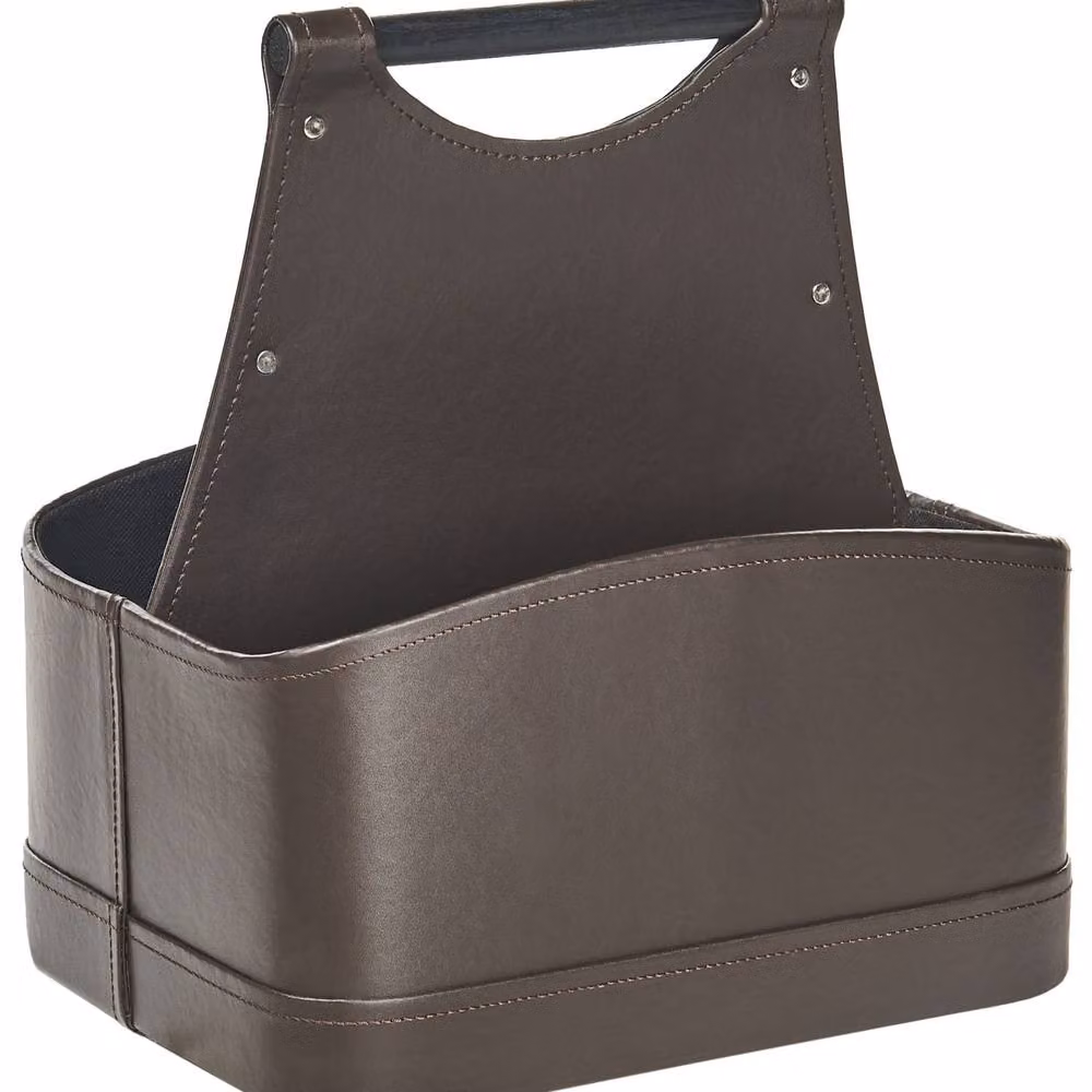 Wyld and Coco Brown Faux Leather Handmade Storage Basket with Handles – 2