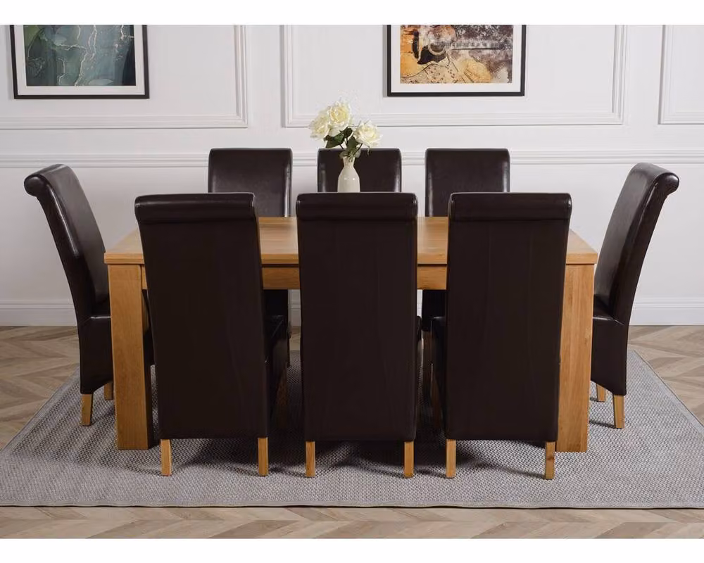 Thats Furniture Dakota Oak Dining Table and 8 Montana Brown Leather Chairs Set, W: 182 cm, D: 92 cm – 5