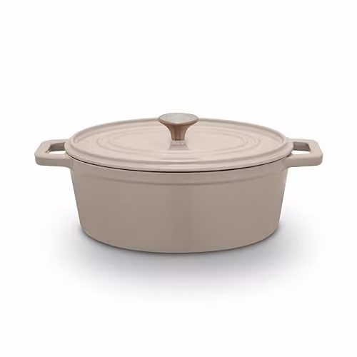 Barbary & Oak Nattura Oval Cast Iron Casserole with Enamel Interior and Self Basting Lid, 4.3 l, Cashmere – 1