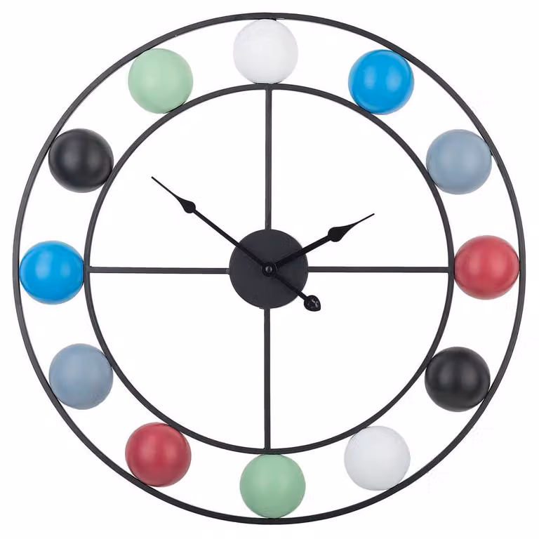 Wyld and Coco Retro Round Analog Metal Wall Clock in Multicolour, Diameter: 56 cm