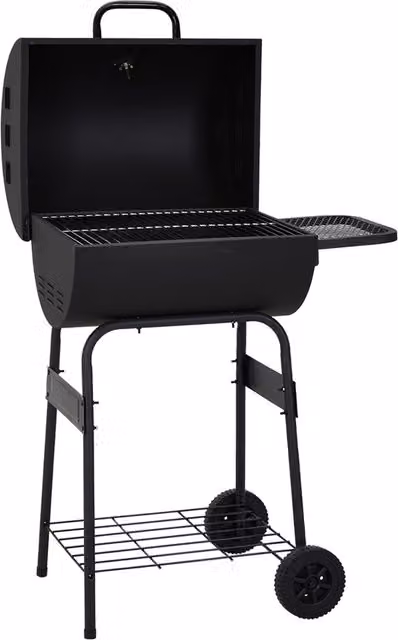 Livingandhome Black Metal Charcoal BBQ Grill with Wheels and Cart