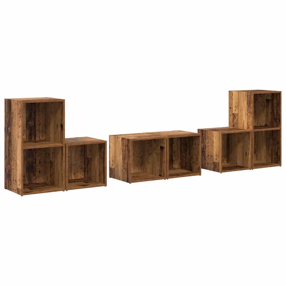 Berkfield Home 6-Piece TV Cabinet Set with Storage Shelves in Brown Rustic Old Wood Finish – 3