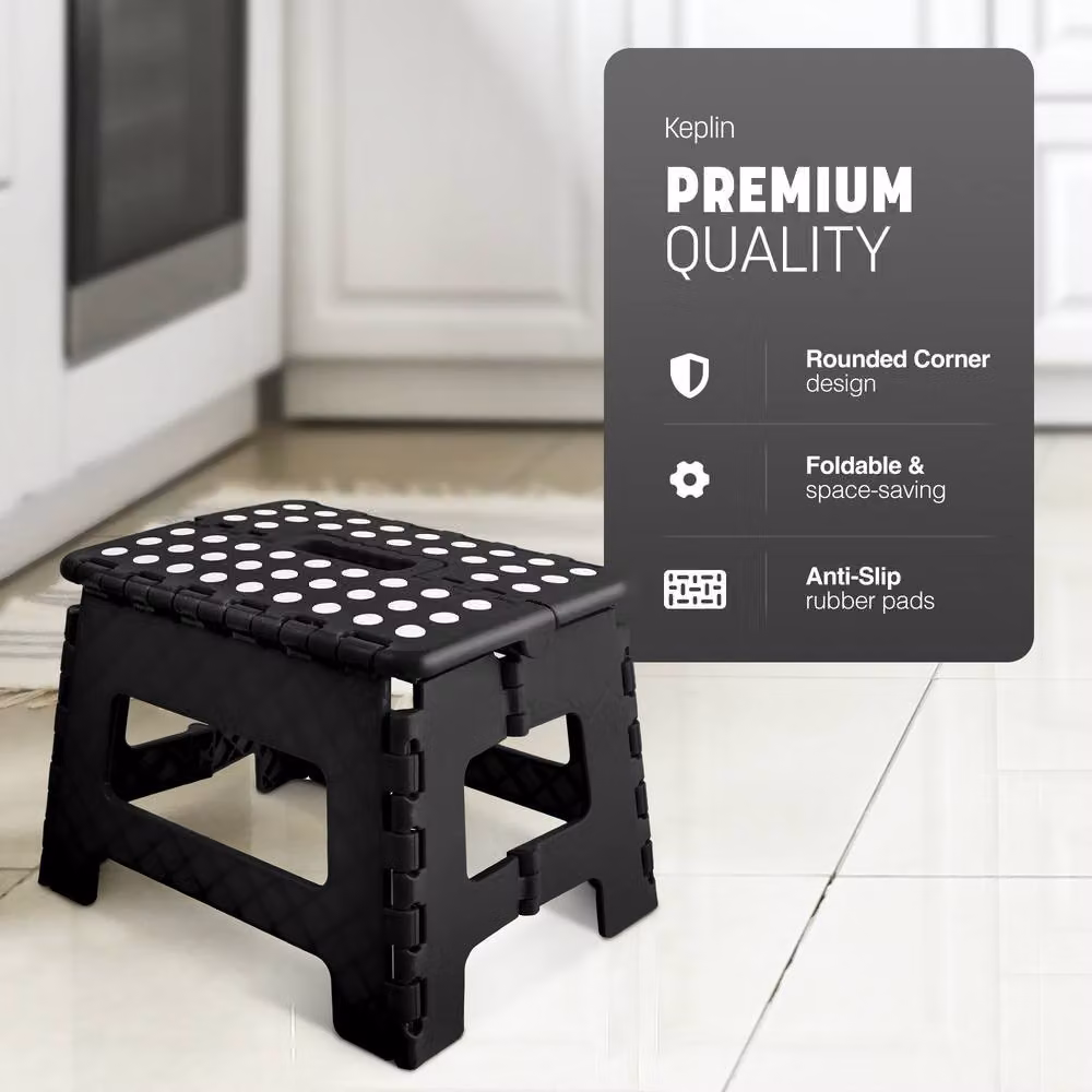 Keplin Heavy Duty Folding Step Stool, Non-Slip Portable Plastic Footstool in Black – 3
