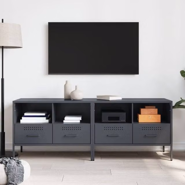 Berkfield Home Set of 2 Anthracite Steel TV Cabinets, W/D/H: 68 x 39 x 50.5 cm