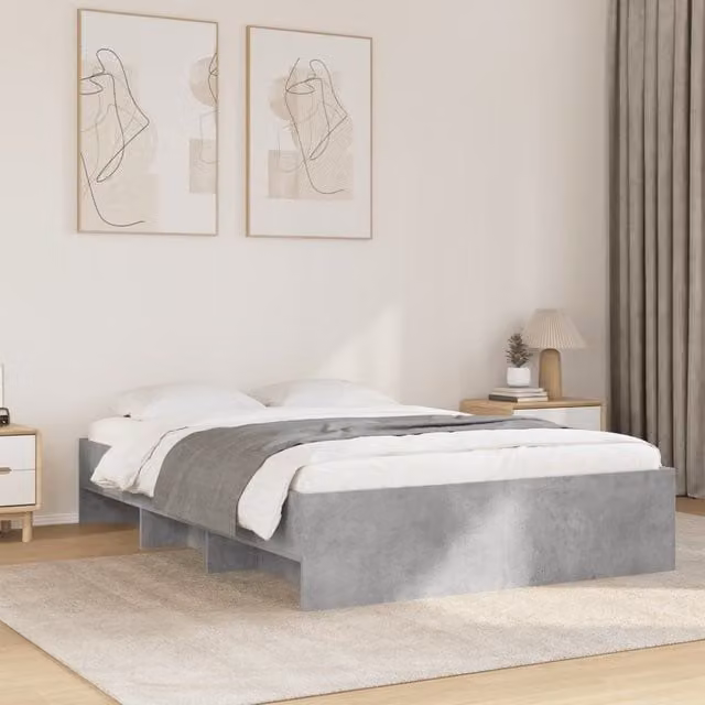 Berkfield Home Bed Frame in Concrete Grey, Engineered Wood, W: 135 cm, D: 190 cm