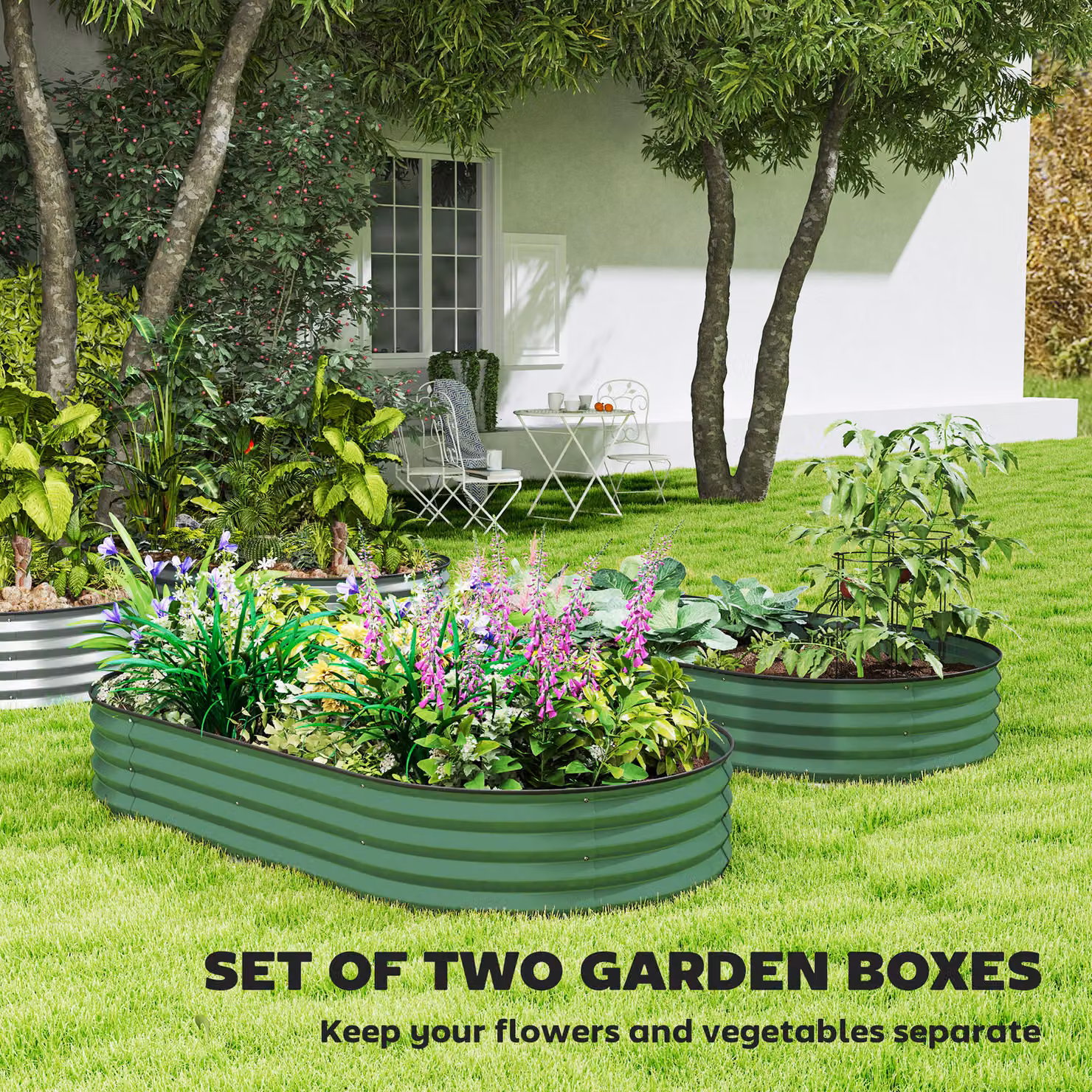 Outsunny Set of Two Green Galvanised Steel Raised Bed Planters, W/D/H: 181 x 93 x 30 cm – 3