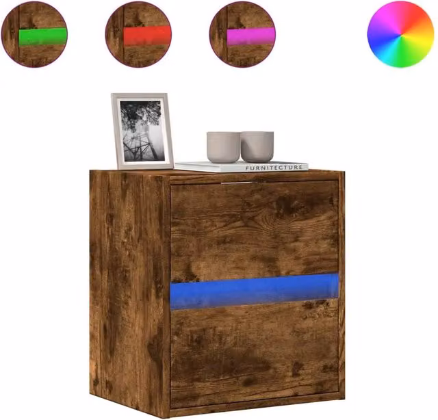Berkfield Home Wall Mounted TV Cabinet with LED Lighting in Smoked Oak Brown, W/D/H: 41 x 31 x 45 cm