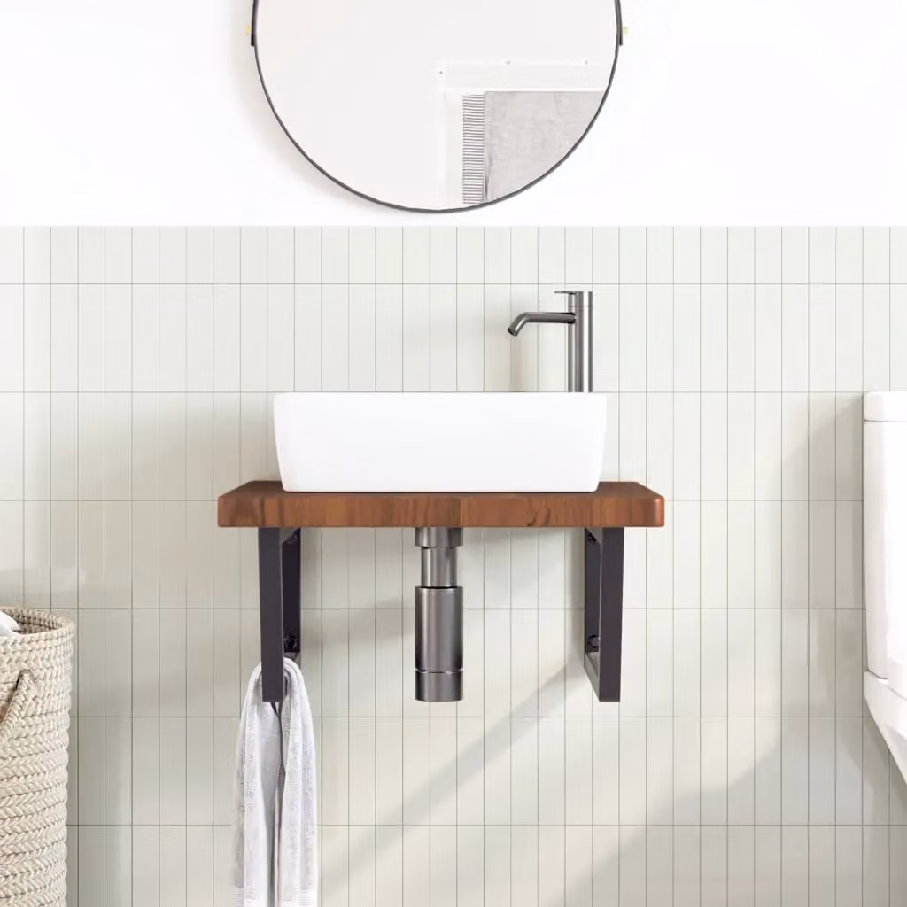 Berkfield Home Wall Mounted Basin Shelf in Brown Oak and Steel – 2