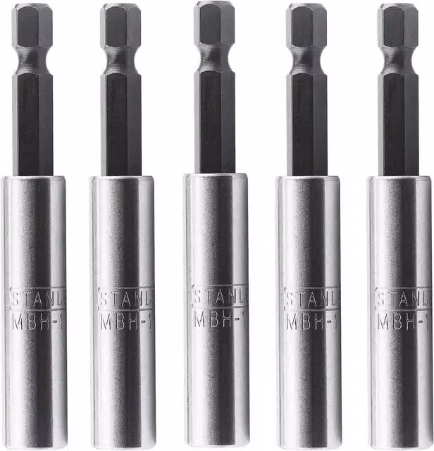 Stanley Magnetic Bit Holder, 5 Pack, Black, Grey and Silver