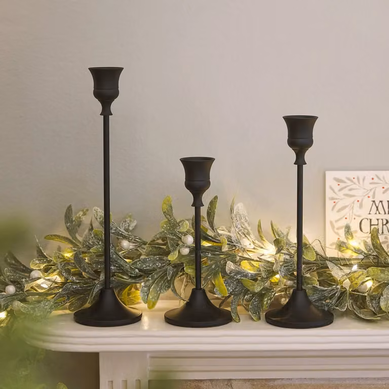 Lights4fun Set of 3 Black Metal Minimalist Taper Candlestick Holders