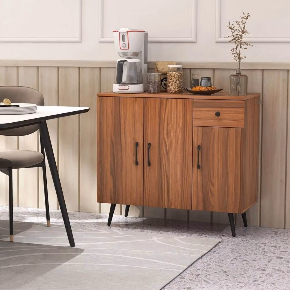 FORGEVIO Modern Brown Multicolour Buffet Kitchen Storage Cabinet with Wood and Glass Details – 4
