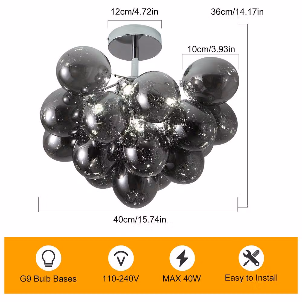 NIVOR 4 Light Sputnik Glass Bubble Pendant Chandelier in Pale Grey with Transparent Spheres and Adjustable Height – 2