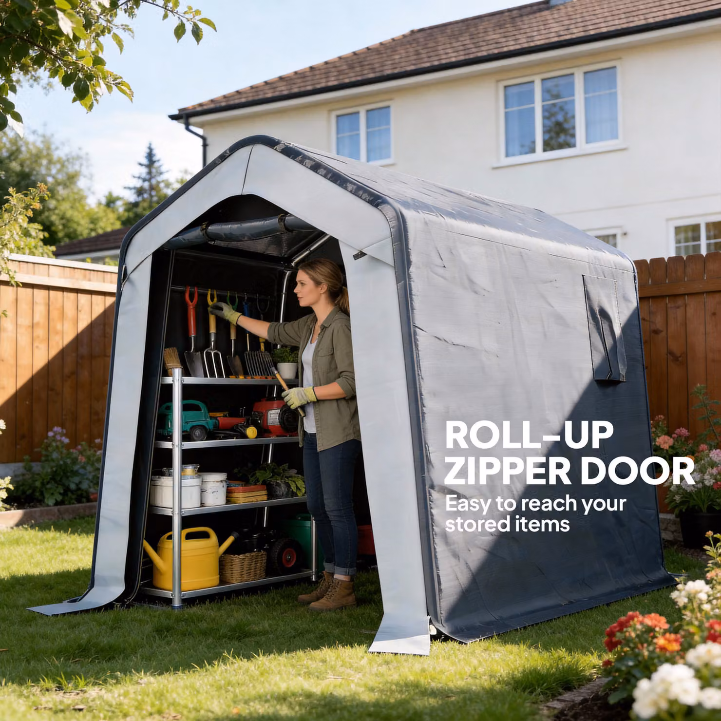 Outsunny Grey Waterproof Garden Storage Shed Tent with Single Door and Side Vent, W/D/H: 240 x 180 x 203 cm – 6