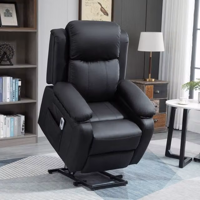 HOMCOM Electric Power Lift Recliner Chair with 8 Massage Points and Riser in Black Synthetic Leather