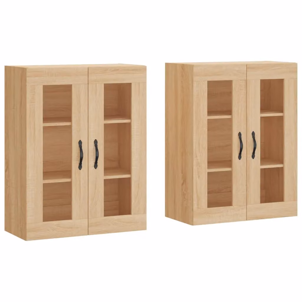 Berkfield Home Set of 2 Wall Mounted Cabinets in Sonoma Oak Brown with Glass Doors – 1