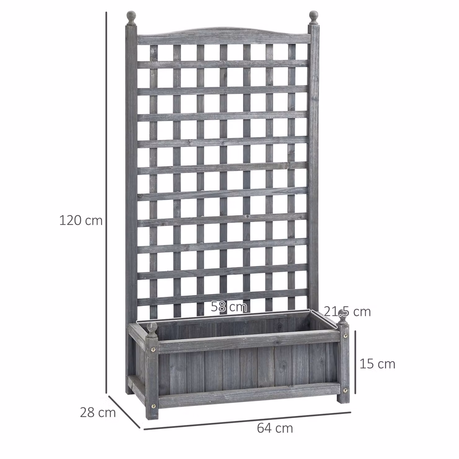 Outsunny Grey Wooden Garden Planter with Trellis for Climbing Vines, W/D/H: 120 x 64 x 28 cm – 3