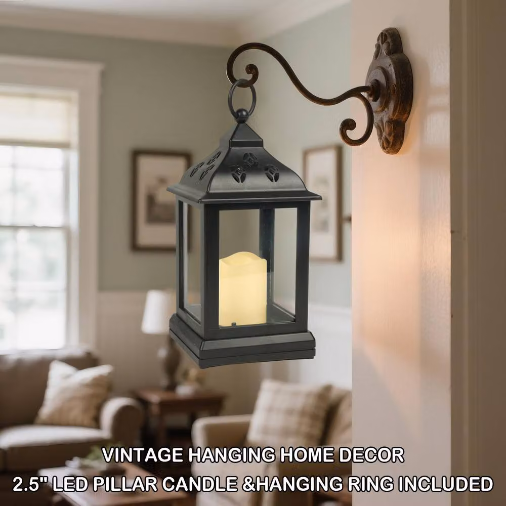 Bright Zeal Set of 2 Black Vintage Decorative Pillar Candle Lanterns with Glass Panels, Height: 24 cm – 4