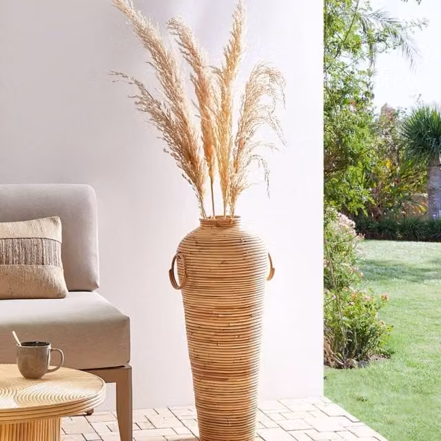 Wyld and Coco Natural Rattan Tabletop Vase in Brown and Beige, Height: 70 cm – 1