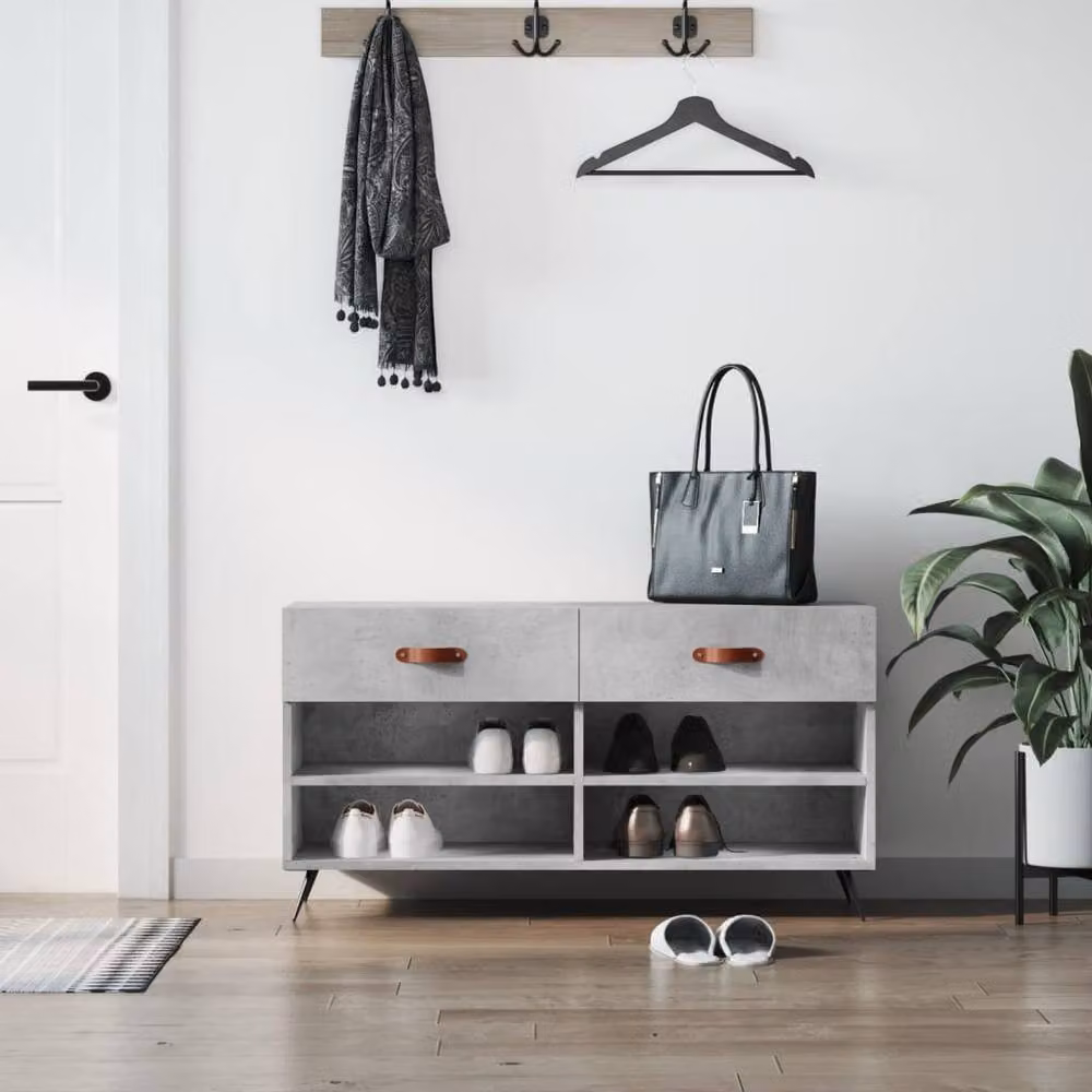 Berkfield Home Industrial Shoe Bench in Concrete Grey, W/D/H: 102 x 35 x 55 cm – 2