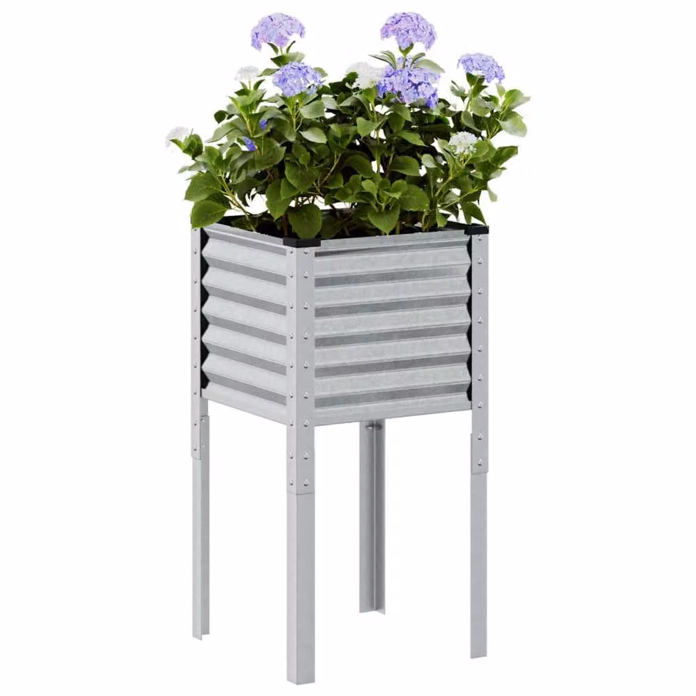 Berkfield Home Decorative Garden Planter in Silver Galvanised Steel, W/D/H: 45 x 45 x 88 cm – 2
