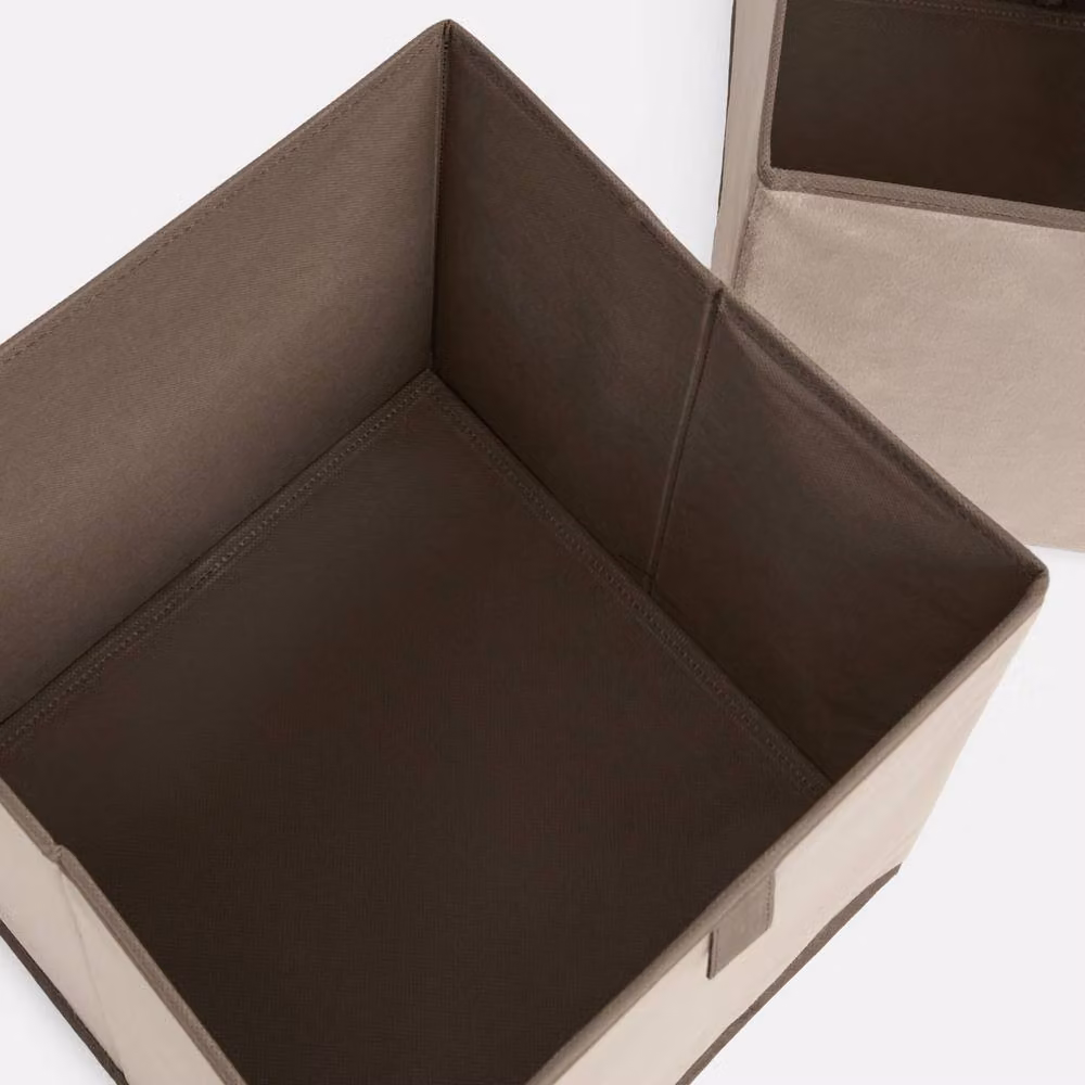 OHS 2 x Matte Velvet Cube Storage Boxes, Foldable Fabric Organisers in Beige – 4