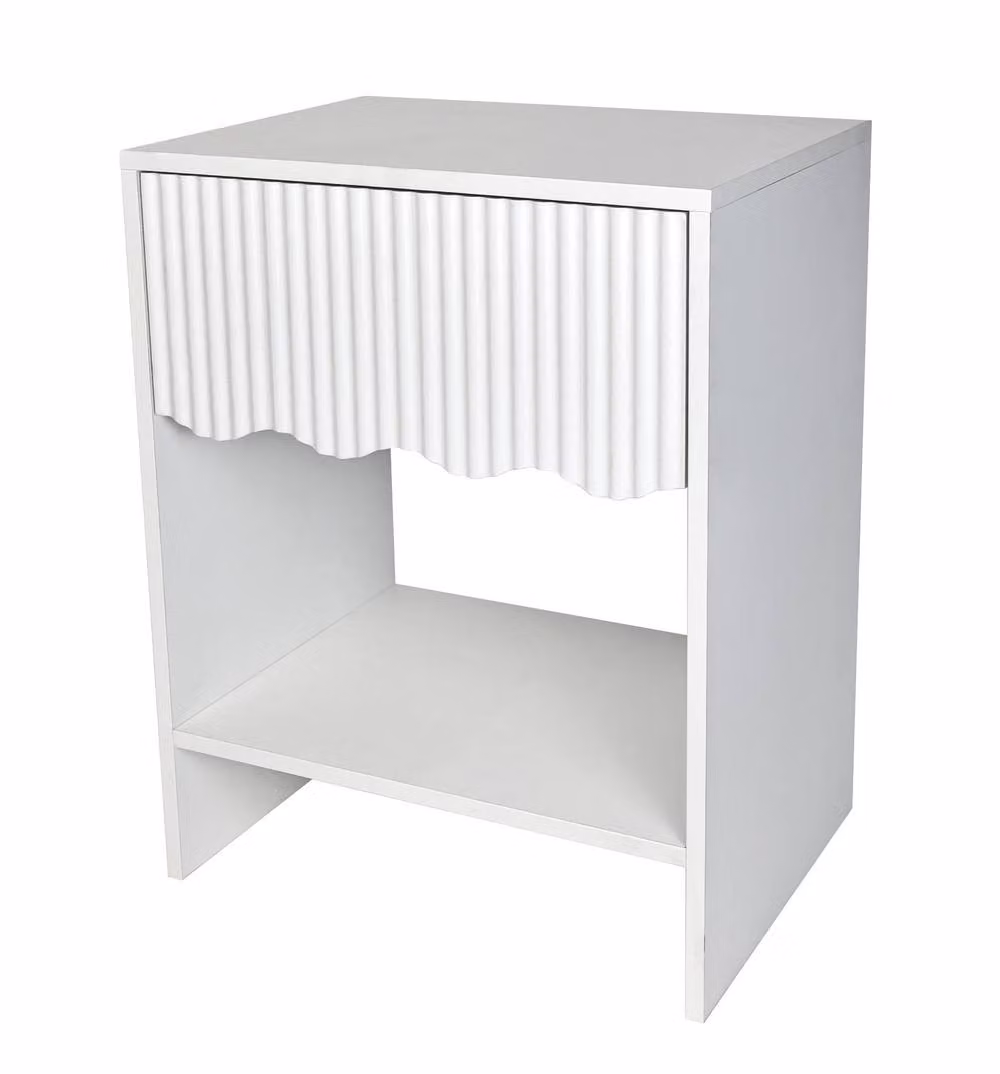 OHS Scallop Ribbed Bedside Table with 1 Drawer, White – 2