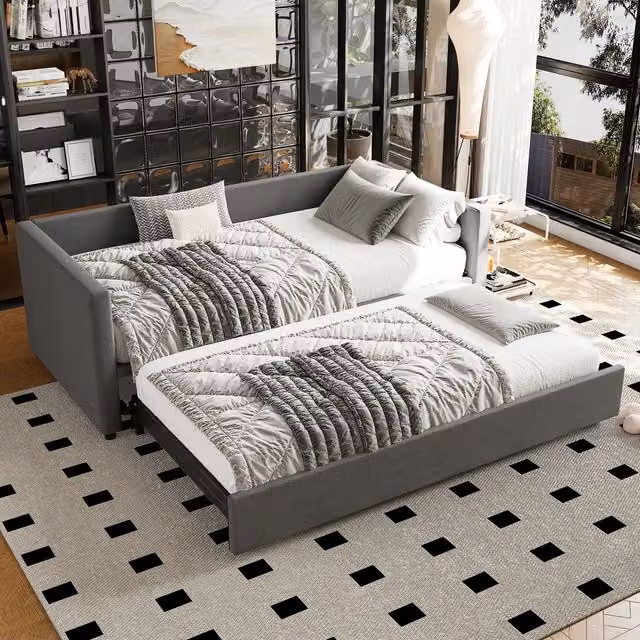 Matteo Grey Upholstered Single Daybed Sofa Bed, W/D/H: 190 x 90 x 73 cm