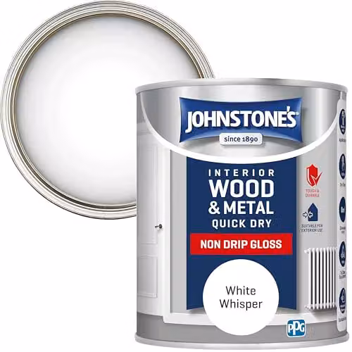 Johnstone's Quick Dry and Non Drip Gloss Paint for Wood and Metal, White, 750ml – 1