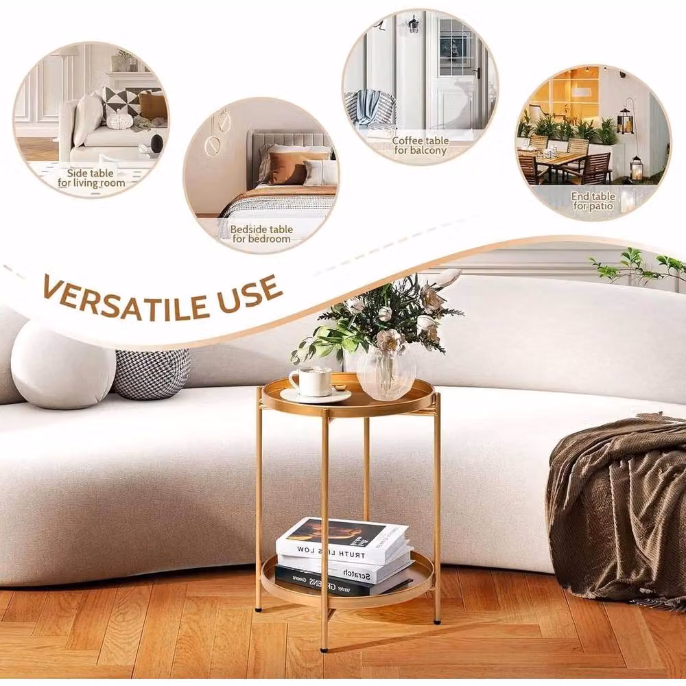 FORGEVIO Gold Round Metal Side Table for Living Rooms, W/D/H: 48.5 x 37.0 x 48.5 cm – 3