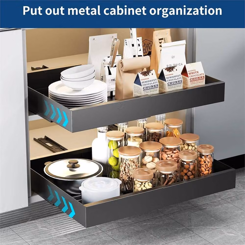 Nordara Black Matt Metal Pull Out Kitchen Cabinet Organizer and Slide Out Storage Shelf – 4