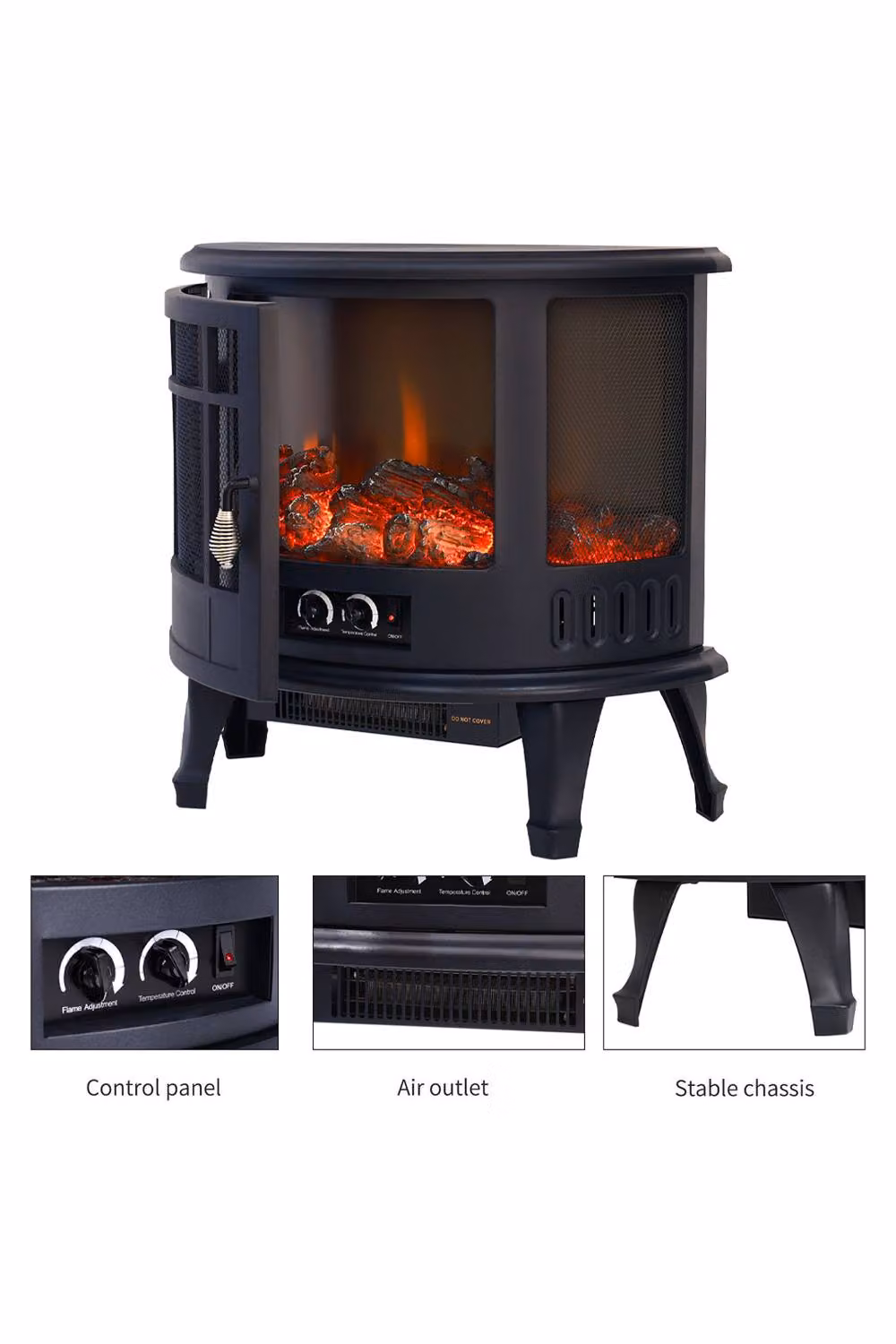 Living and Home 24 Inch Freestanding Electric Fireplace Stove Heater with Log Set in Black – 4