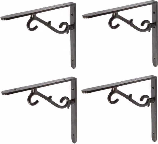Hammer and Tongs Scroll Iron Shelf Bracket, Black, Pack of 4