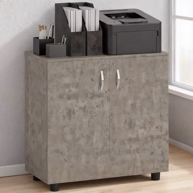 ERGOVEXA Two-Tier Locking Office Storage Cabinet in Matt Grey, W/D/H: 80 x 40 x 80 cm