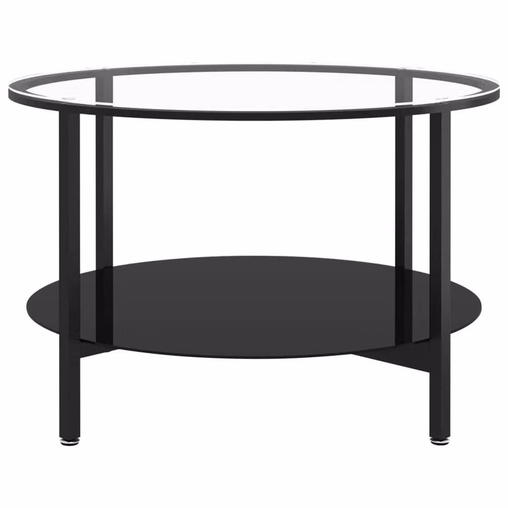 Berkfield Home Round Tea Table with Black and Transparent Tempered Glass Top, Diameter: 70 cm – 3